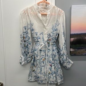 Banana Republic Ramie Popover Bird Floral Dress. Medium